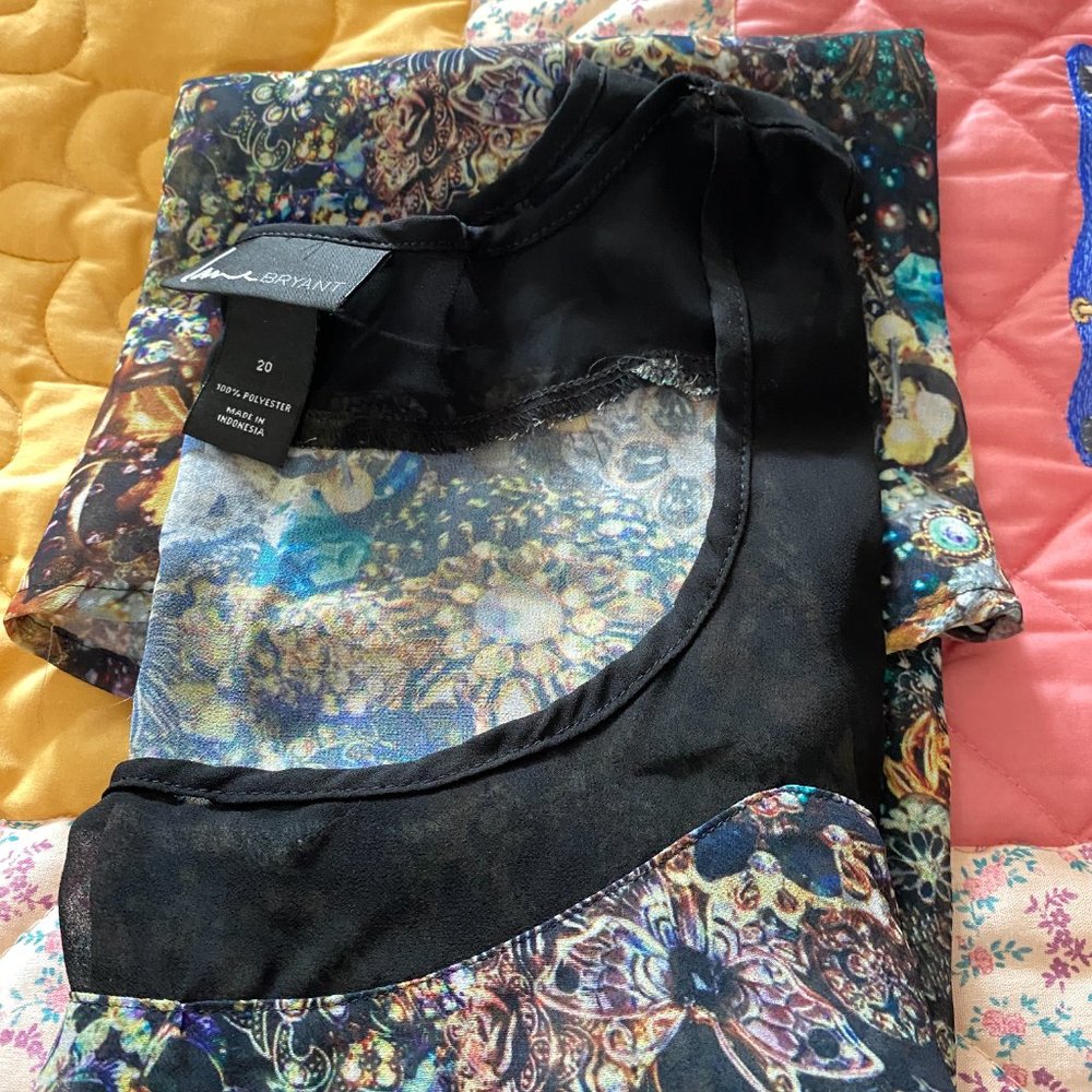 Lk New~Lane Bryant Sheer chiffon sleeveless floral and black blouse~20 - Picture 10 of 10